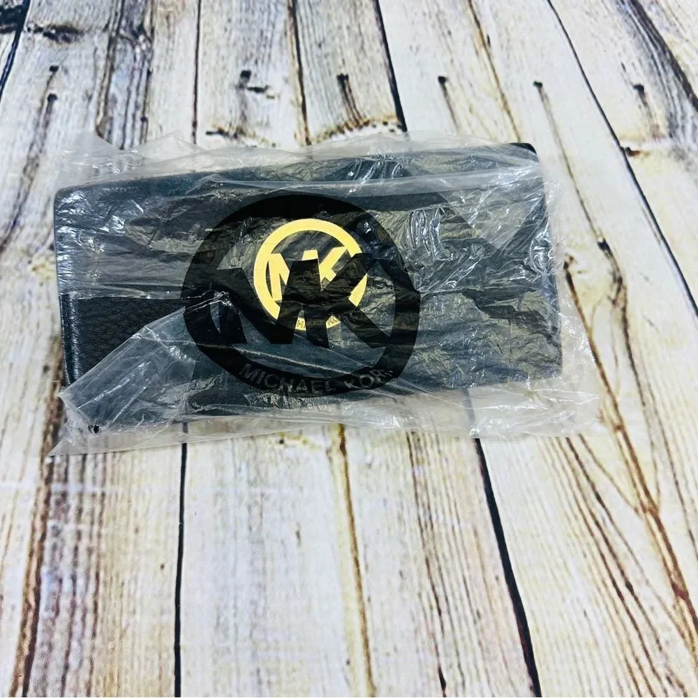 New‎ Michael Kors Fulton Flap Continental Wallet Black Leather